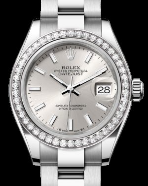 Rolex Lady-Datejust 28-279384RBR (Oystersteel Oyster Bracelet, Silver Index Dial, Diamond Bezel)