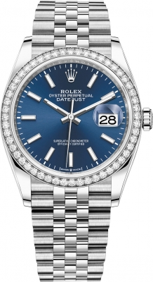 Rolex Datejust 36-126284RBR (Oystersteel Jubilee Bracelet, Bright-blue Index Dial, Diamond Bezel)