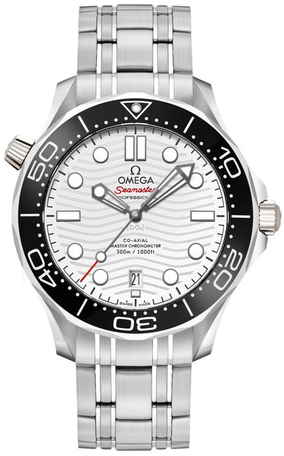 Omega Seamaster Diver 300M 42-210.30.42.20.04.001 (Stainless Steel Bracelet, Wave-embossed White Dot Index Dial, Rotating Black Ceramic Bezel)
