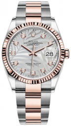 Rolex Datejust 36-126231 (Everose Rolesor Oyster Bracelet, Gold Diamond-set Silver Palm Dial, Fluted Bezel)