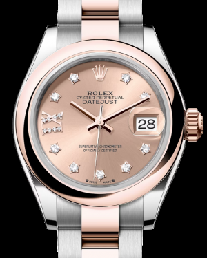 Rolex Lady-Datejust 28-279161 (Everose Rolesor Oyster Bracelet, Gold Diamond IX-set Rosé Dial, Domed Bezel)