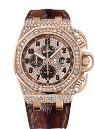 Audemars Piguet Royal Oak Offshore 48-26215OR.ZZ.A801CR.01 (Brown Alligator Leather Strap, Diamond-paved Arabic Dial, Pink Gold Diamond-set Bezel) (26215OR.ZZ.A801CR.01)