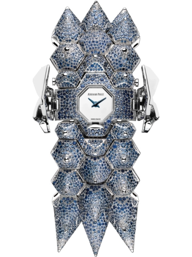 Audemars Piguet Haute Joaillerie 34-67701BC.SS.9191BC.01 (Brilliant-cut Blue Sapphire-set White Gold Bracelet, Mirror-finished White Dial, Brilliant-cut Blue Sapphire-set Bezel)