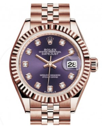 Rolex Lady-Datejust 28-279175 (Everose Gold Jubilee Bracelet, Gold Diamond-set Aubergine Dial, Fluted Bezel) (m279175-0020)