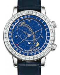 Patek Philippe Grand Complications 44-6104G-001 (Shiny Navy-blue Alligator Leather Strap, Blue Sky Chart & Milky Way Disk Dial, Baguette-cut Diamond Bezel) (6104G-001)