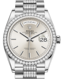 Rolex Day-Date 36-128349RBR (White Gold Diamond-set President Bracelet, Silver Index Dial, Diamond Bezel) (m128349rbr-0013)