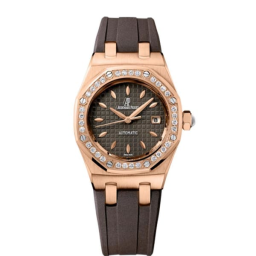 Audemars Piguet Royal Oak 33-77321OR.ZZ.D080CA.01 (Brown Rubber Strap, Grande Tapisserie Brown Index Dial, Pink Gold Diamond-set Bezel) (77321OR.ZZ.D080CA.01)