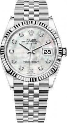 Rolex Datejust 36-126234 (Oystersteel Jubilee Bracelet, Gold Diamond-set White MOP Dial, Fluted Bezel)