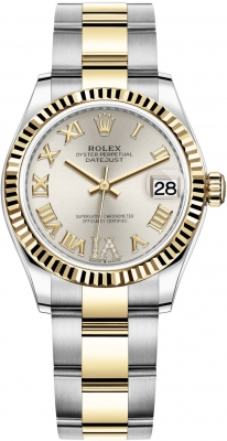 Rolex Datejust 31-278273 (Yellow Rolesor Oyster Bracelet, VI Diamond-set Silver Dial, Fluted Bezel)