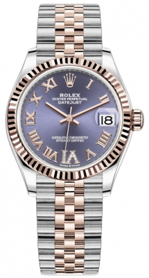 Rolex Datejust 31-278271 (Everose Rolesor Jubilee Bracelet, VI Diamond-set Aubergine Dial, Fluted Bezel)