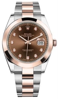 Rolex Datejust 41-126301 (Everose Rolesor Oyster Bracelet, Gold Diamond-set Chocolate Dial, Smooth Bezel)