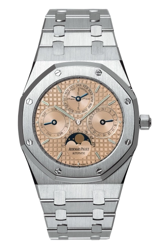 Audemars Piguet Royal Oak 39-25820PT.O.0944PT.04 (Platinum Bracelet, Grand Tapisserie Salmon-bronze Index Dial, Platinum Smooth Bezel)