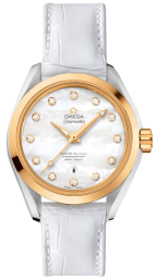 Omega Seamaster Aqua Terra 150M 34-231.23.34.20.55.002 (White Alligator Leather Strap, White MOP Diamond Index Dial, Yellow Gold Bezel) (Omega 231.23.34.20.55.002)