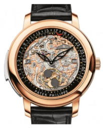 Patek Philippe Grand Complications 43-5304R-001 (Shiny-black Alligator Leather Strap, Transparent-sapphire Dial, Rose Gold Smooth Bezel) (5304R-001)