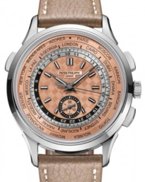 Patek Philippe Complications 41-5935A-001 (Taupe Calfskin Strap, Rose-glit Opaline Carbon Index Dial, Stainless Steel Smooth Bezel) (5935A-001)