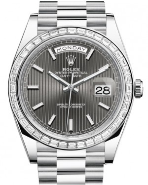 Rolex Day-Date 40-228396TBR (Platinum President Bracelet, Slate Striped Index Dial, Diamond Bezel)