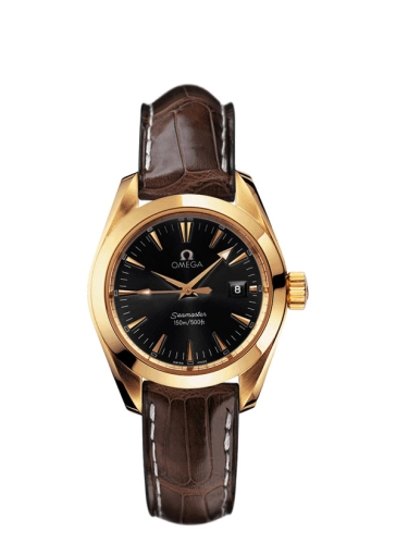 Omega Seamaster Aqua Terra 150M 29.2-2677.50.37 (Brown Alligator Leather Strap, Black Index Dial, Yellow Gold Bezel)