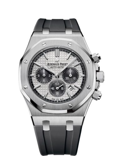 Audemars Piguet Royal Oak 41-26327TI.OO.D004CA.01 (Grey Rubber Strap, Grande Tapiserrie Silver Index Dial, Titanium Smooth Bezel)