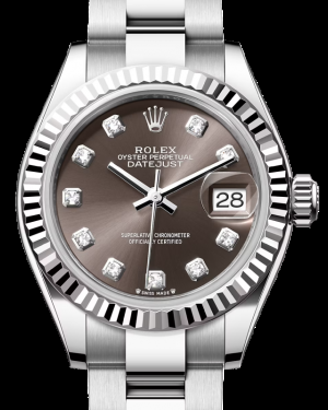 Rolex Lady-Datejust 28-279174 (Oystersteel Oyster Bracelet, Gold Diamond-set Dark-grey Dial, Fluted Bezel)