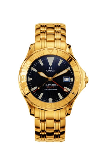 Omega Seamaster Diver 300M 41-2134.80.00 (Yellow Gold Bracelet, Blue Index Dial, Rotating Yellow Gold Bezel)