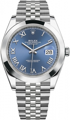Rolex Datejust 41-126300 (Oystersteel Jubilee Bracelet, Azzurro-blue Roman Dial, Smooth Bezel)