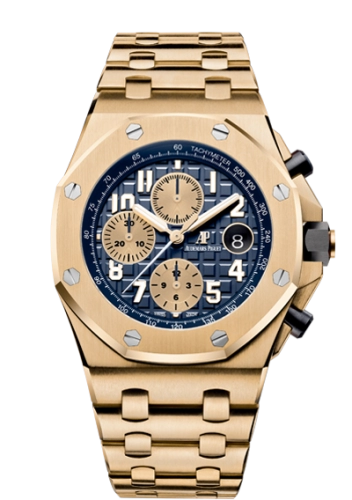 Audemars Piguet Royal Oak OffShore 42-26470BA.OO.1000BA.01 (Yellow Gold Bracelet, Méga Tapisserie Blue Arabic Dial, Yellow Gold Smooth Bezel)