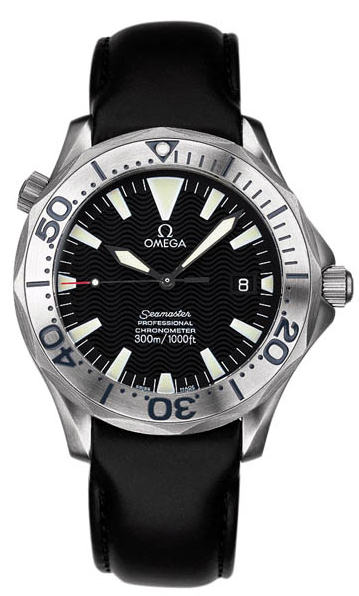 Omega Seamaster Diver 300M 41-2991.50.91 (Black Leather Strap, Wave-embossed Black Index Dial, Rotating Titanium Bezel)