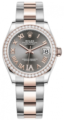 Rolex Datejust 31-278381RBR (Everose Rolesor Oyster Bracelet, VI Diamond-set Rhodium Dial, Diamond Bezel)