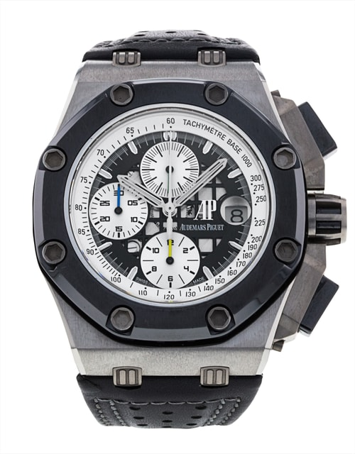 Audemars Piguet Royal Oak Offshore 42-26078IO.OO.D001VS.01 (Black Leather Strap, Méga Tapisserie Racing Openworked Black Index Dial, Black Ceramic Smooth Bezel)