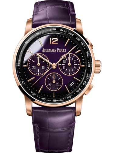 Audemars Piguet Code 11.59 41-26393OR.OO.A616CR.01 (Purple Alligator Leather Strap, Smoked Lacquered-purple Sunray Index Dial, Pink Gold Smooth Bezel)