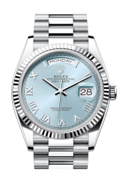 Rolex Day-date 36-128236 (Platinum President Bracelet, Ice-blue Roman Dial, Fluted Bezel) (m128236-0008)