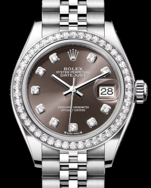 Rolex Lady-Datejust 28-279384RBR (Oystersteel Jubilee Bracelet, Gold Diamond-set Dark-grey Dial, Diamond Bezel)