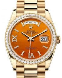 Rolex Day-Date 36-128348RBR (Yellow Gold President Bracelet, VI IX Gold Diamond-set Carnelian Dial, Diamond Bezel) (m128348rbr-0049)