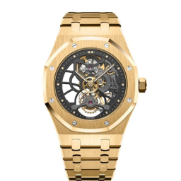 Audemars Piguet Royal Oak 41-26513BA.OO.1220BA.01 (Yellow Gold Bracelet, Transparent Sapphire Openworked Slate-grey Dot Index Dial, Yellow Gold Smooth Bezel) (26513BA.OO.1220BA.01)