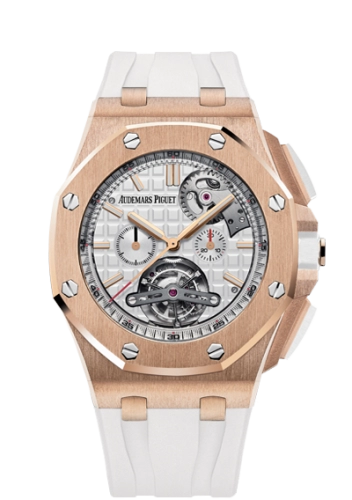Audemars Piguet Royal Oak Offshore 44-26540OR.OO.A010CA.01 (White Rubber Strap, Méga Tapisserie White Index Dial, Pink Gold Smooth Bezel)