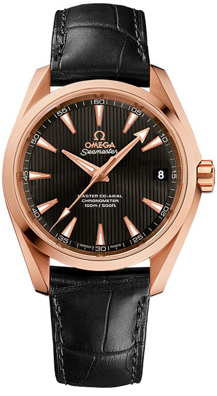 Omega Seamaster Aqua Terra 150M 38.5-231.53.39.21.06.003 (Black Alligator Leather Strap, Vertical-teak Grey Index Dial, Red Gold Bezel)