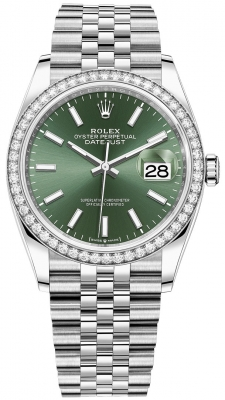 Rolex Datejust 36-126284RBR (Oystersteel Jubilee Bracelet, Mint-green Index Dial, Diamond Bezel)
