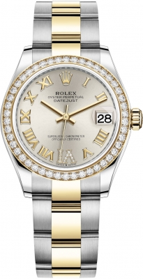 Rolex Datejust 31-278383RBR (Yellow Rolesor Oyster Bracelet, VI Diamond-set Silver Dial, Diamond Bezel)