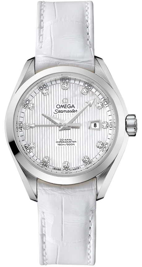 Omega Seamaster Aqua Terra 150M 34-231.13.34.20.55.001 (White Alligator Leather Strap, Vertical-teak Silver-toned Index Dial, Stainless Steel Bezel)