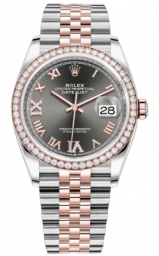 Rolex Datejust 36-126281RBR (Everose Rolesor Jubilee Bracelet, VI IX Gold Diamond-set Slate Dial, Diamond Bezel)