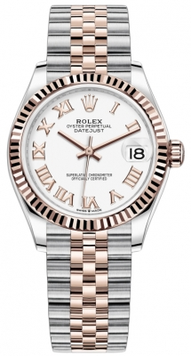 Rolex Datejust 31-278271 (Everose Rolesor Jubilee Bracelet, White Roman Dial, Fluted Bezel)