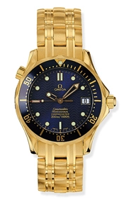 Omega Seamaster Diver 300M 36.25-2153.80.00 (Yellow Gold Bracelet, Wave-embossed Blue Index Dial, Rotating Blue Ceramic Bezel)