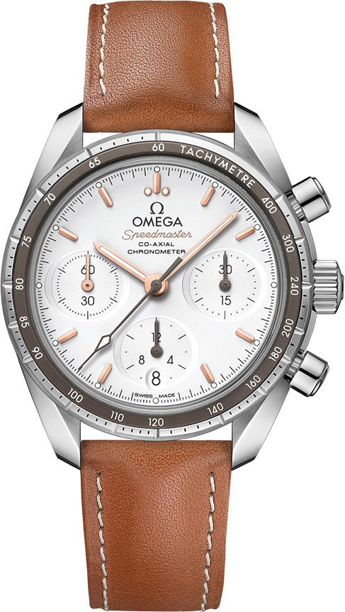Omega Speedmaster Non-Moonwatch 38-324.32.38.50.02.001 (Brown Leather Strap, Silver-toned Index Dial, Grey Tachymeter  Bezel)