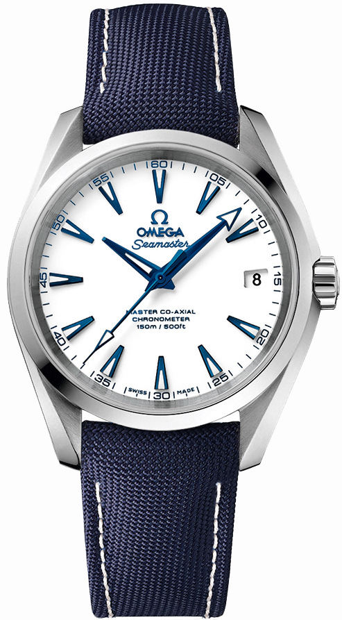 Omega Seamaster Aqua Terra 150M 38.5-231.92.39.21.04.001 (Blue-coated Nylon Fabric Strap, White Index Dial, Titanium Bezel)