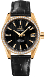 Omega Seamaster Aqua Terra 150M 38.5-231.58.39.21.51.002 (Black Alligator Leather Strap, Vertical-teak Black Index Dial, Yellow Gold Diamond-set Bezel) (Omega 231.58.39.21.51.002)