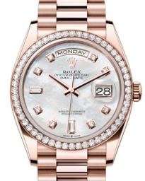 Rolex Day-Date 36-128345RBR (Everose Gold President Bracelet, Gold Diamond-set White MOP Dial, Diamond Bezel) (m128345rbr-0028)