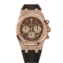 Audemars Piguet Royal Oak 39-26129OR.ZZ.D080CA.01 (Brown Rubber Strap, Grande Tapisserie Brown Index Dial, Pink Gold Diamond-set Bezel) (26129OR.ZZ.D080CA.01)