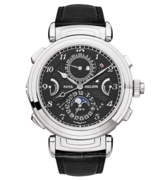 Patek Philippe Grand Complications 47.7-6300G-001 (Shiny-black Alligator Leather Strap, Black-White Double-sided Arabic Dial, White Gold Smooth Bezel) (6300G-001)