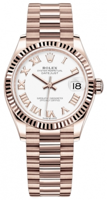 Rolex Datejust 31-278275 (Everose Gold President Bracelet, White Roman Dial, Fluted Bezel)