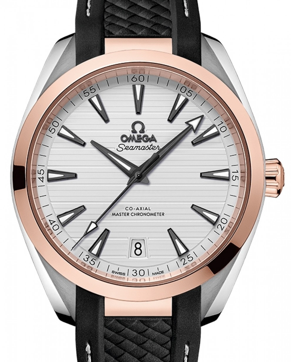 Omega Seamaster Aqua Terra 150M 41-220.22.41.21.02.001 (Structured Black Rubber Strap, Horizontal-teak Silver-toned Index Dial, Sedna Gold Bezel)